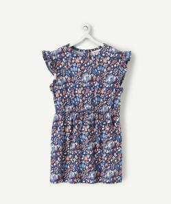 Robe bébé fille bleue en coton bio et imprimé feuilles - 23 M