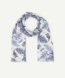 Foulard bébé garçon en coton blanc imprimé feuilles bleues - TU