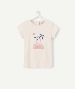 T-shirt bébé fille en coton bio rose pâle avec palmiers - 12 M