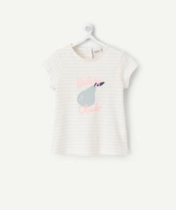 T-shirt bébé fille en coton biologique rayé rose et blanc - 9 M