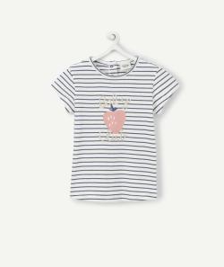 T-shirt bébé fille en coton biologique rayé bleu et blanc - 1 M