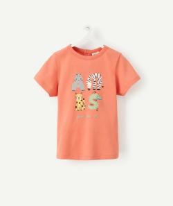 T-shirt bébé garçon en fibres recyclées rose avec message et animaux - 3 M