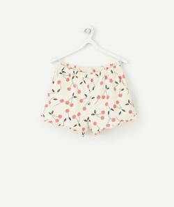 Short fille en coton biologique beige imprimé cerises - 12 A