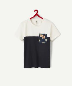 T-shirt garçon en coton biologique blanc et bleu marine - 10 A
