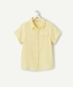 Chemise manches courtes garçon en gaze de coton jaune - 10 A
