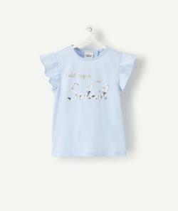 T-shirt bébé fille en coton biologique bleu avec message - 9 M