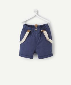 Bermuda bébé garçon bleu à carreaux avec bretelles amovibles - 3 M
