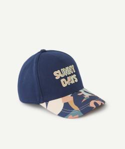 Casquette fille en coton bleu marine et imprimée avec message - 8-10 A
