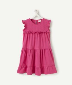 Robe fille rose en coton avec volants et broderies - 2 A