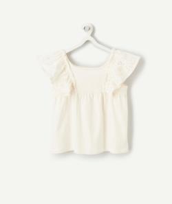 T-shirt fille écru en coton bio avec manches volantées - 2 A