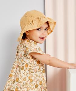 Bob bébé fille en coton jaune pâle avec broderie anglaise - 3-6 M