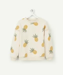 Sweat fille beige en fibres recyclées avec imprimé ananas - 14 A