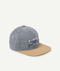 Casquette bleu garçon en coton avec visière effet liège - 4-6 A