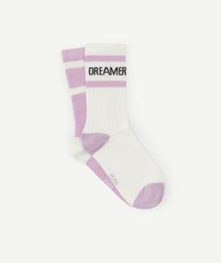 Lot de 2 paires de chaussettes fille en coton bio blanc et violet - 35-38