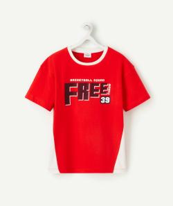 T-shirt garçon en fibres recyclées rouge avec message - 12 A