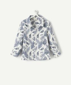 Chemise bébé garçon en lin blanc et imprimé feuilles bleues - 9 M
