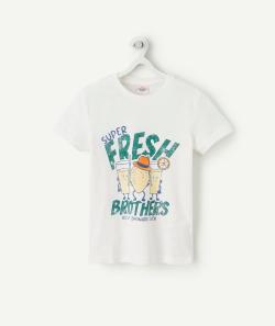 T-shirt garçon en coton bio blanc imprimé effet usé limonades - 12 A