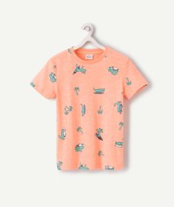 T-shirt garçon orange fluo en coton bio avec imprimé crocodiles - 6 A