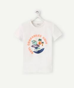T-shirt garçon en coton bio blanc motif magique crocodile - 10 A