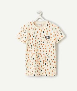 T-shirt garçon écru en coton bio tâcheté avec message brodé - 4 A