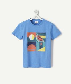 T-shirt garçon bleu en coton bio flocage thème basketball - 10 A