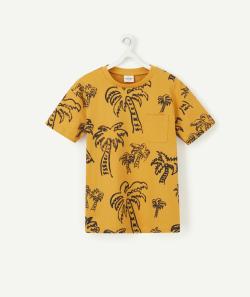 T-shirt garçon en coton bio jaune imprimé palmiers - 10 A
