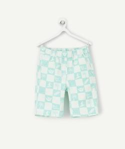Bermuda droit garçon vert menthe imprimé damier en fibres recyclées - 14 A