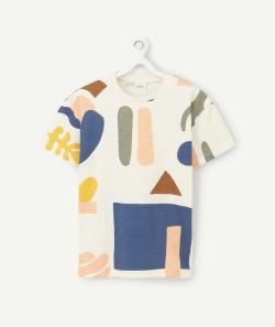 T-shirt garçon en coton bio imprimé avec formes géométriques - 12 A