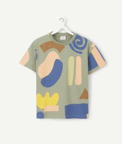 T-shirt garçon en coton bio kaki aux formes géométriques - 10 A