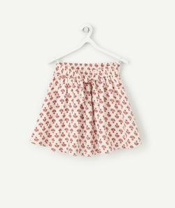 Jupe fille en coton rose pâle et imprimée fleurie - 4 A