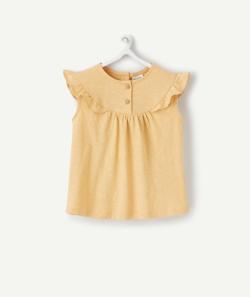 T-shirt bébé fille jaune en coton bio avec volants - 9 M