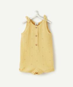 Combishort jaune fille en coton avec détails ajourés - 6 M