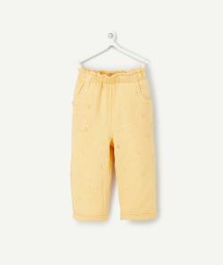 Pantalon fille jaune en coton avec détails ajourés - 3 M