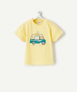 T-shirt bébé garçon jaune en coton biologique avec voiture - 12 M