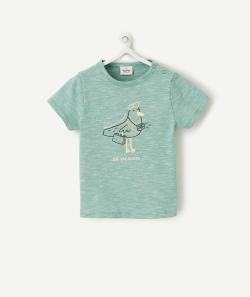 T-shirt garçon vert en coton bio avec imprimé mouette - 6 M
