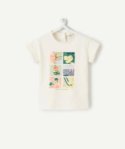 T-shirt bébé fille écru avec thème été en coton bio - 18 M