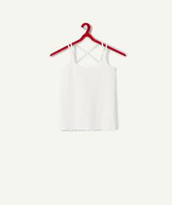 T-shirt à bretelles croisées fille blanc en coton bio - S