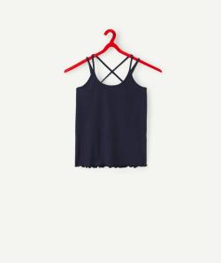 T-shirt à bretelles croisées fille blanc en coton bio - S