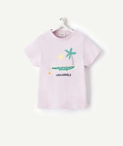T-shirt bébé garçon mauve en coton bio avec crocodile en relief - 12 M