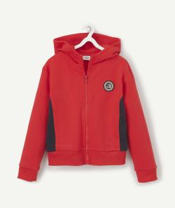 Sweat zippé à capuche garçon rouge avec bandes bleu marine - 2 A