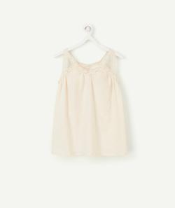 T-shirt à bretelles fille en coton bio écru avec broderies - 6 A
