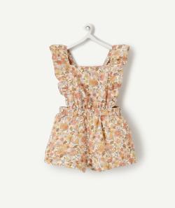 Combishort bébé fille en coton et à bretelles avec imprimé fleuri - 3 M