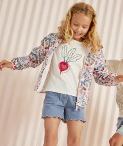 Short fille en denim less water bleu avec festons - 5 A