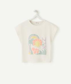 T-shirt écru fille en coton biologique imprimé magique - 4 A