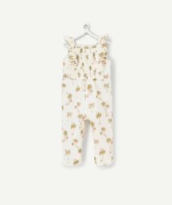 Combinaison bébé fille blanche en coton avec palmiers floqués - 12 M