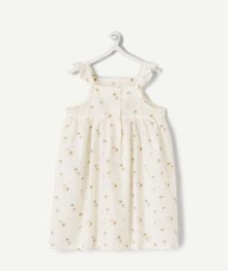 Robe bébé fille en coton gaufré écru imprimé palmiers - 3 M