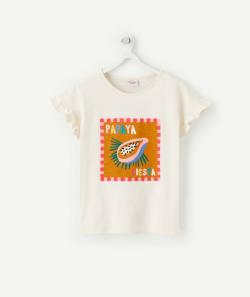 T-shirt fille en coton bio blanc avec animation papaya fiesta - 2 A