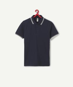 Polo garçon en coton bio bleu marine avec détails blancs - 10 A