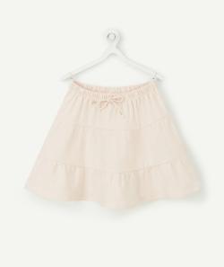 Jupe fille en coton rose pâle avec broderies et volants - 12 A