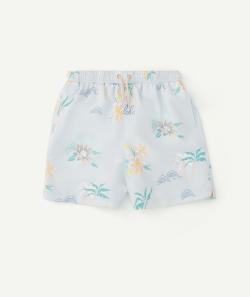 Short de bain garçon bleu ciel en fibres recyclées thème hawaïen - S